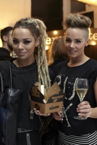 Party-goers enjoying Pieminister pies and Nyetimber bubbles